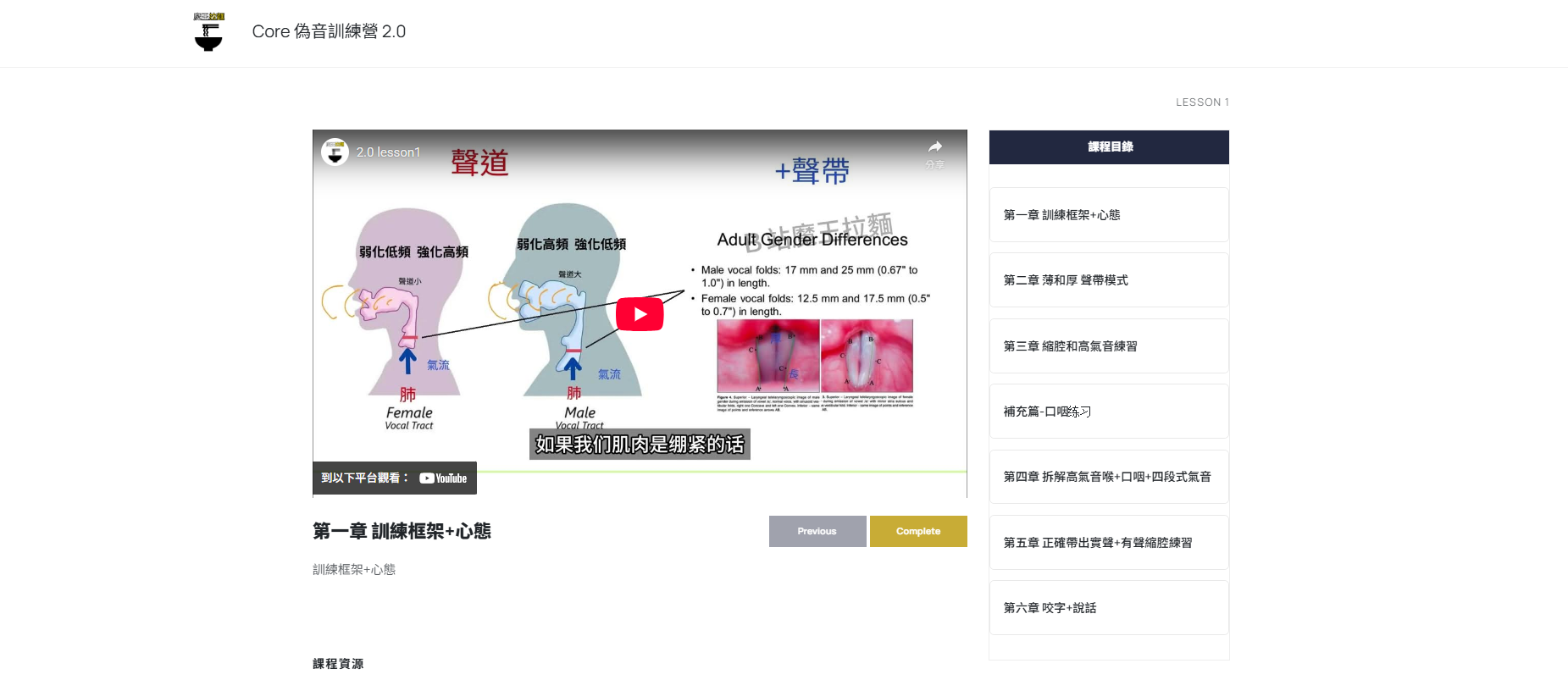 Core 偽音訓練營 2.0 課程後台畫面